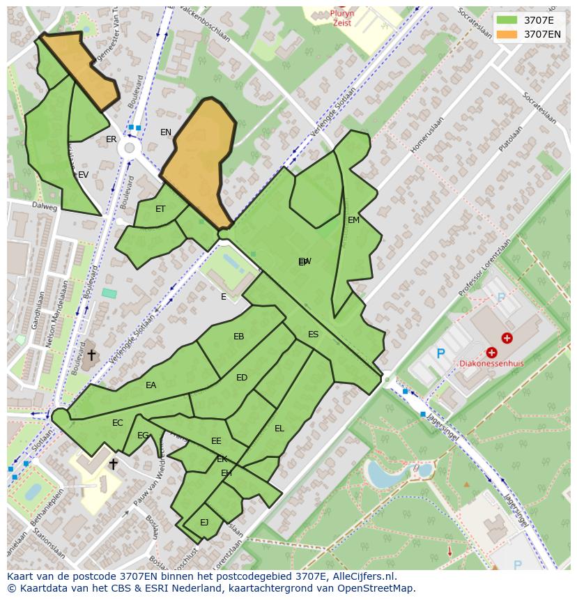 Afbeelding van het postcodegebied 3707 EN op de kaart.