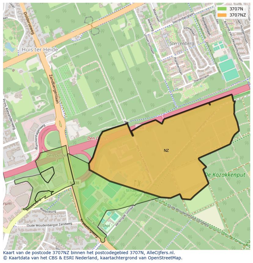 Afbeelding van het postcodegebied 3707 NZ op de kaart.