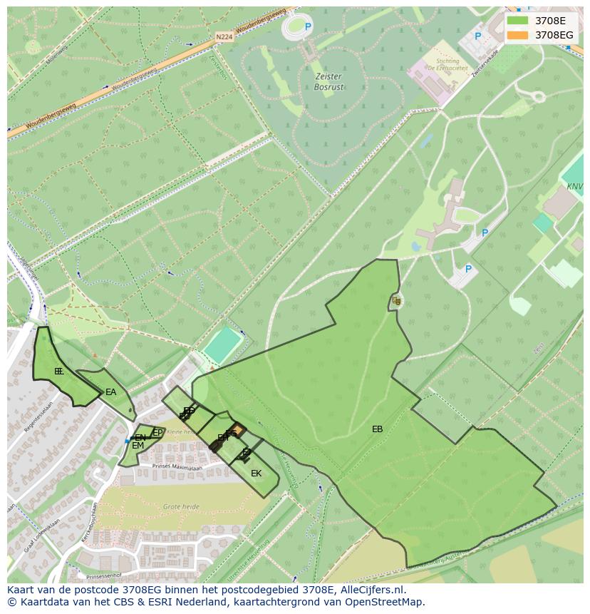 Afbeelding van het postcodegebied 3708 EG op de kaart.