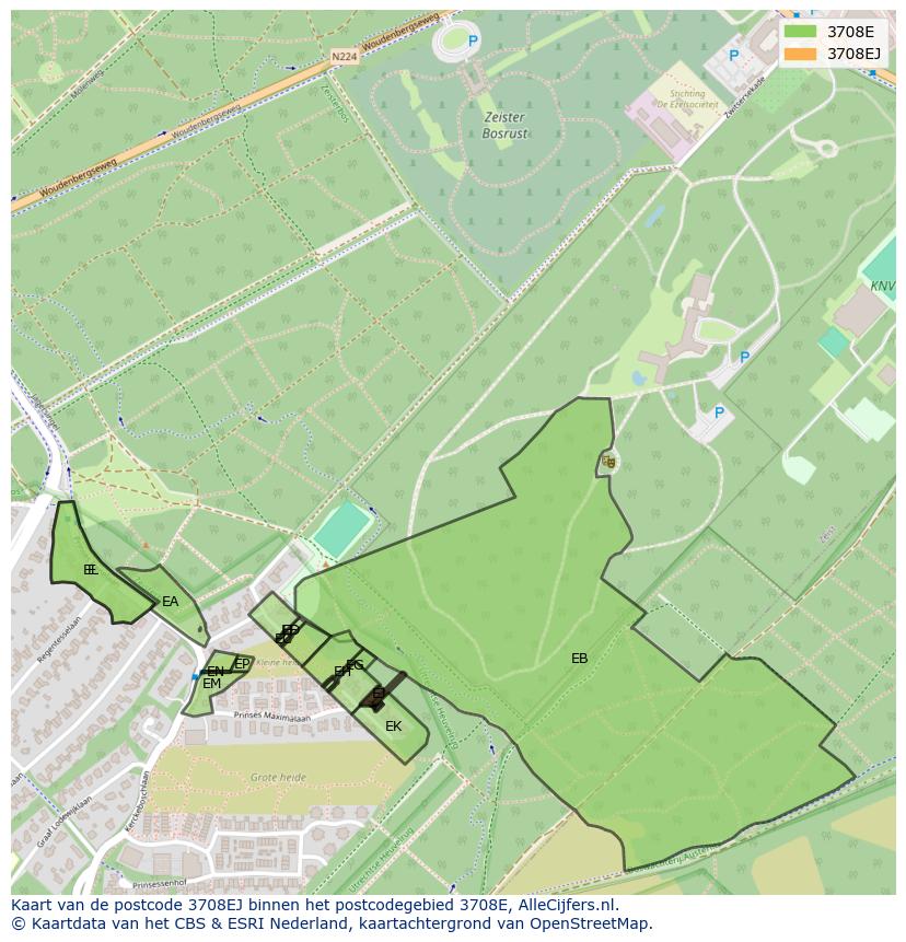 Afbeelding van het postcodegebied 3708 EJ op de kaart.