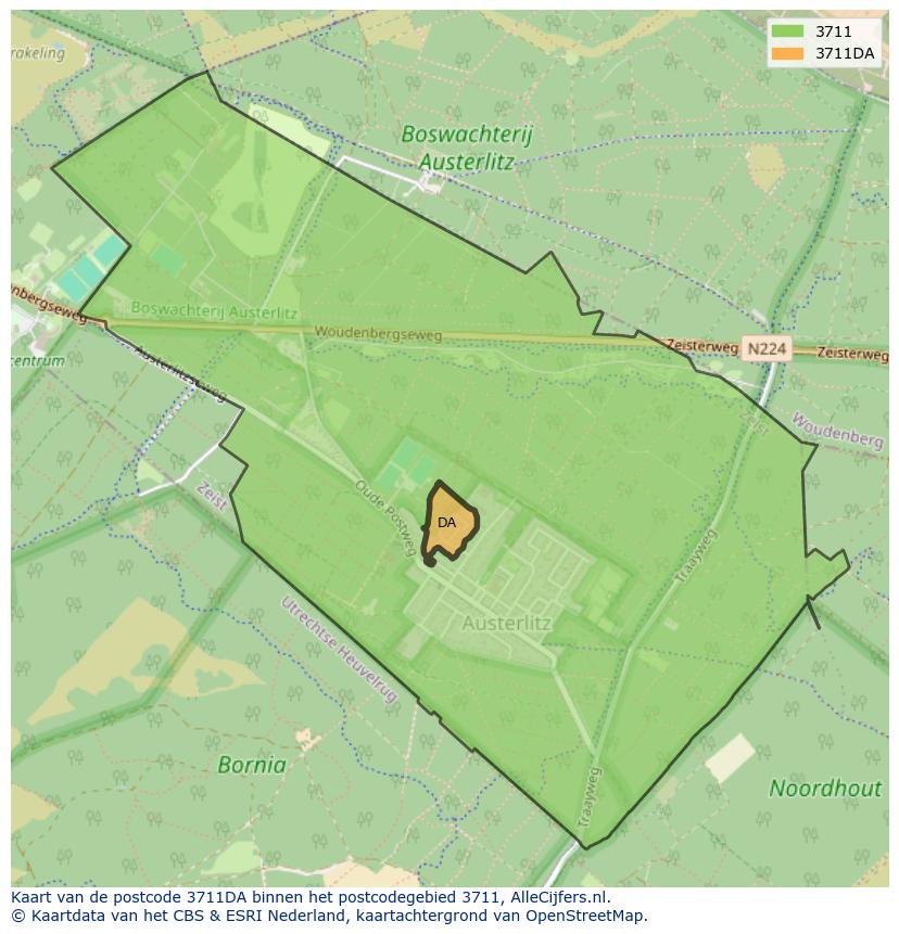 Afbeelding van het postcodegebied 3711 DA op de kaart.