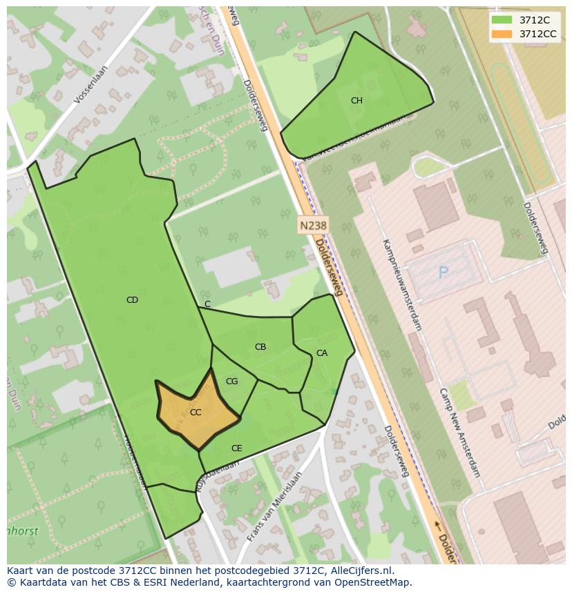 Afbeelding van het postcodegebied 3712 CC op de kaart.