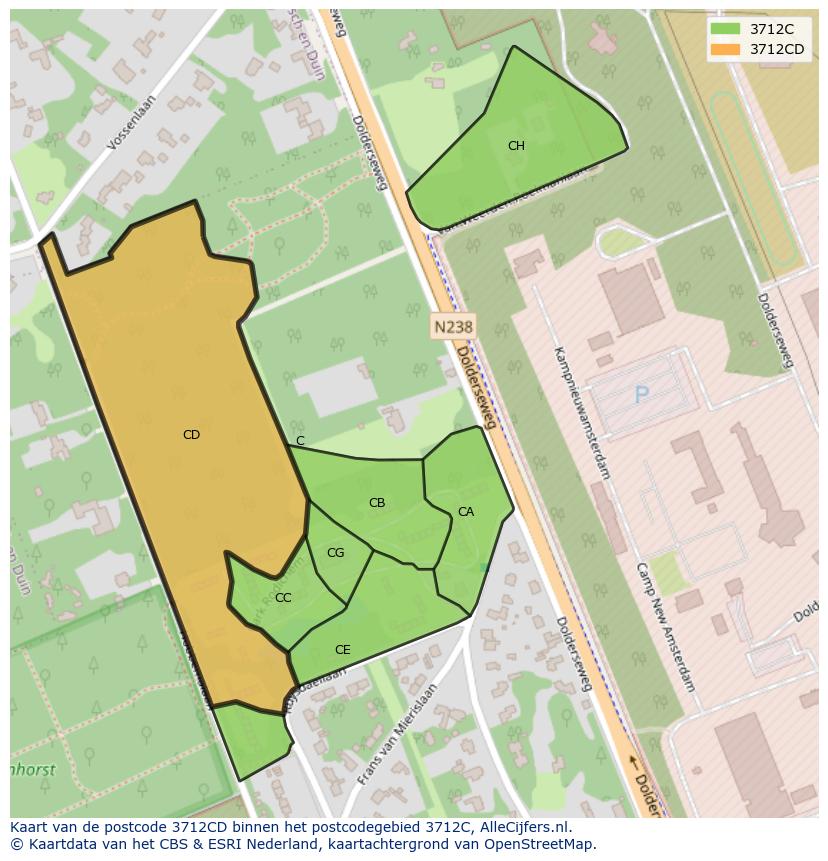 Afbeelding van het postcodegebied 3712 CD op de kaart.