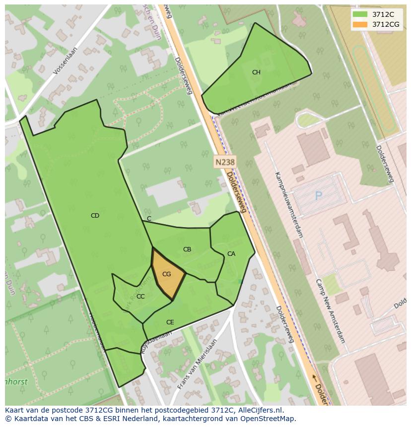 Afbeelding van het postcodegebied 3712 CG op de kaart.
