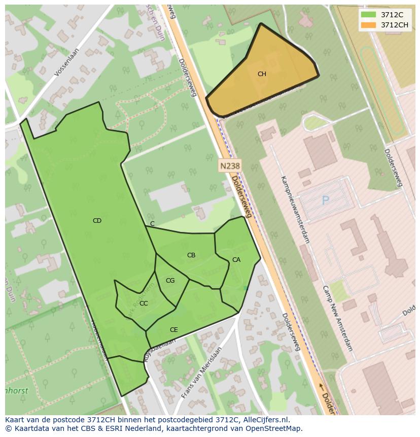 Afbeelding van het postcodegebied 3712 CH op de kaart.