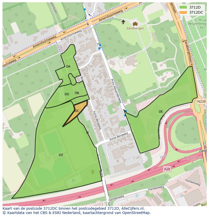 Afbeelding van het postcodegebied 3712 DC op de kaart.