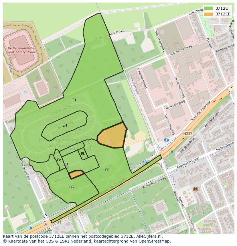 Afbeelding van het postcodegebied 3712 EE op de kaart.