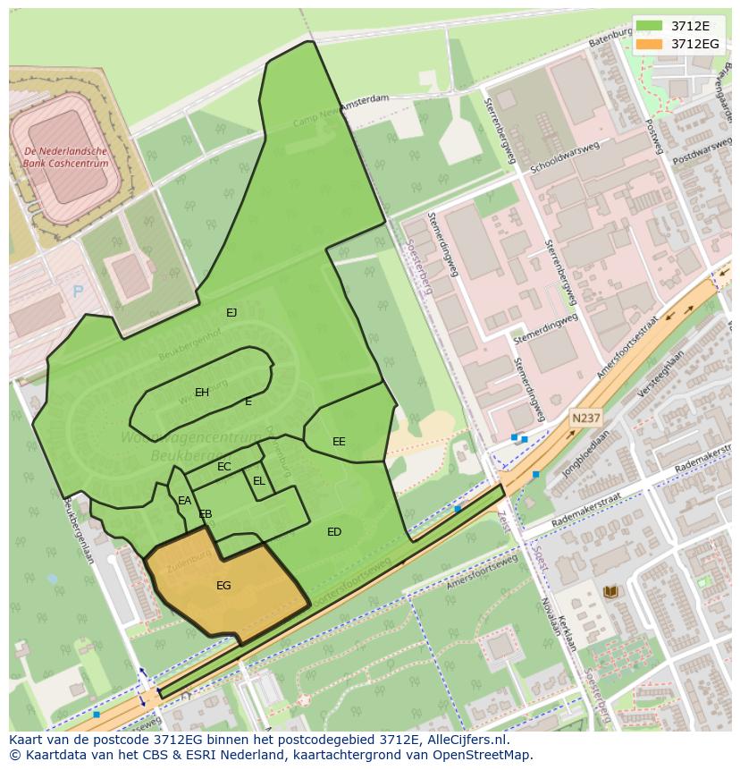 Afbeelding van het postcodegebied 3712 EG op de kaart.