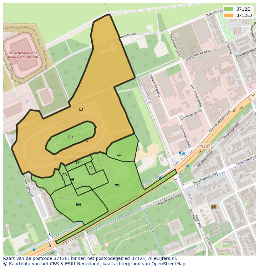 Afbeelding van het postcodegebied 3712 EJ op de kaart.