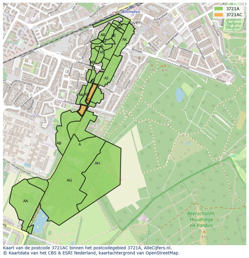 Afbeelding van het postcodegebied 3721 AC op de kaart.