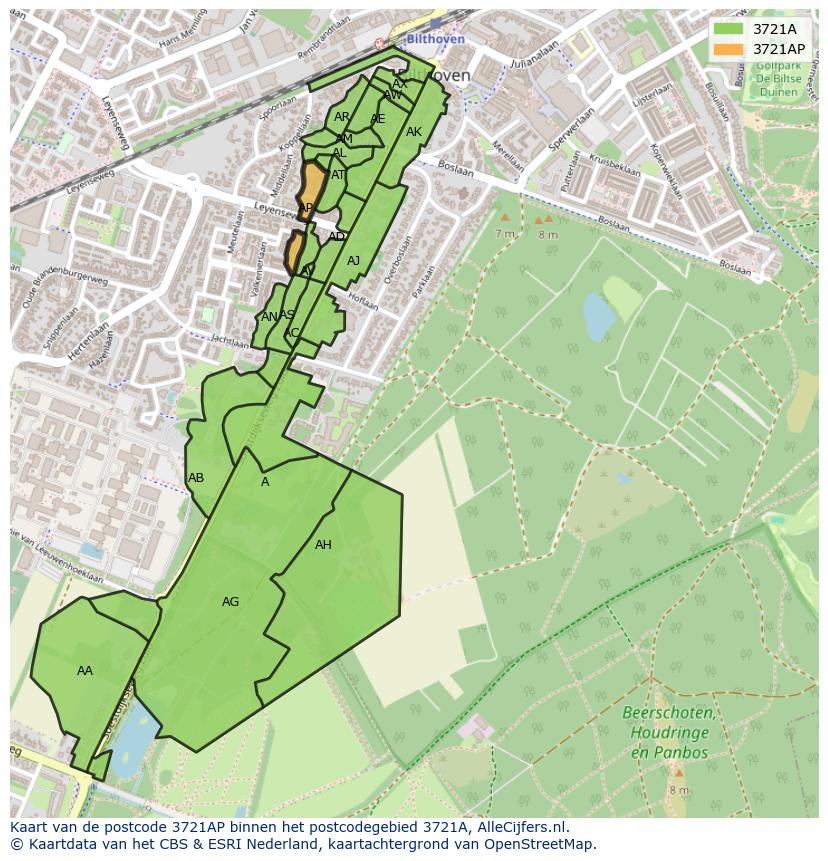 Afbeelding van het postcodegebied 3721 AP op de kaart.