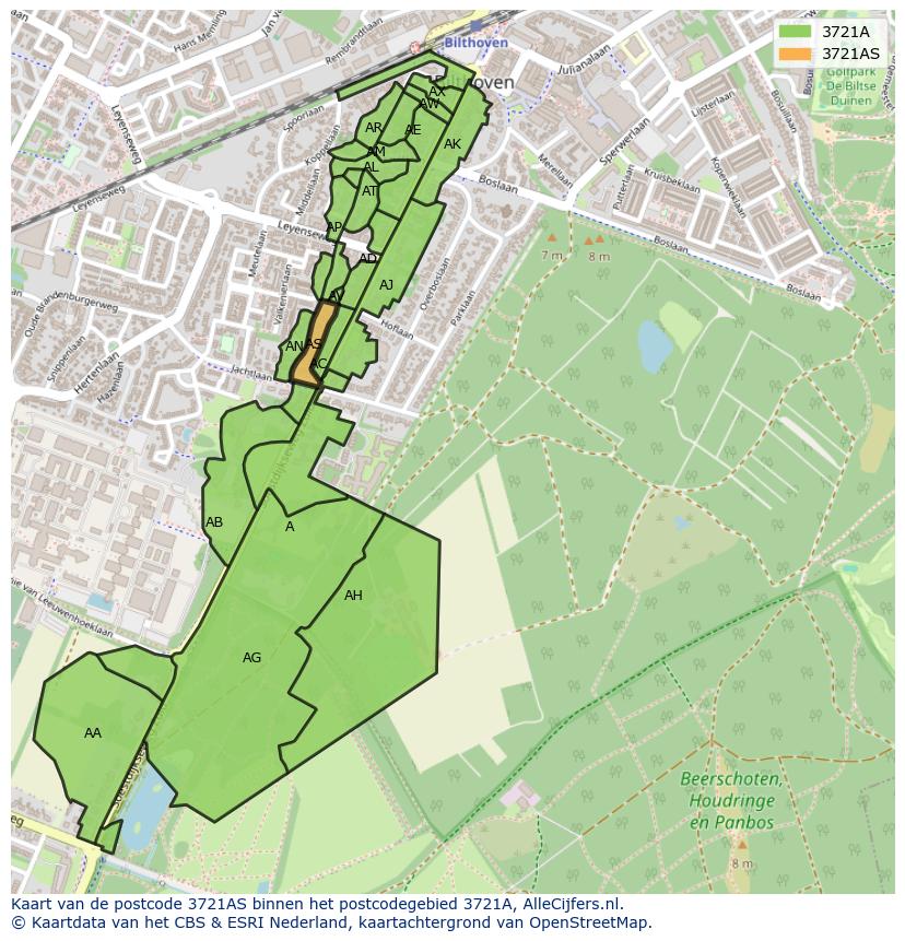 Afbeelding van het postcodegebied 3721 AS op de kaart.