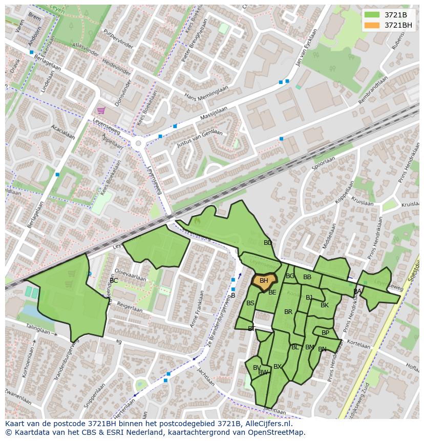 Afbeelding van het postcodegebied 3721 BH op de kaart.