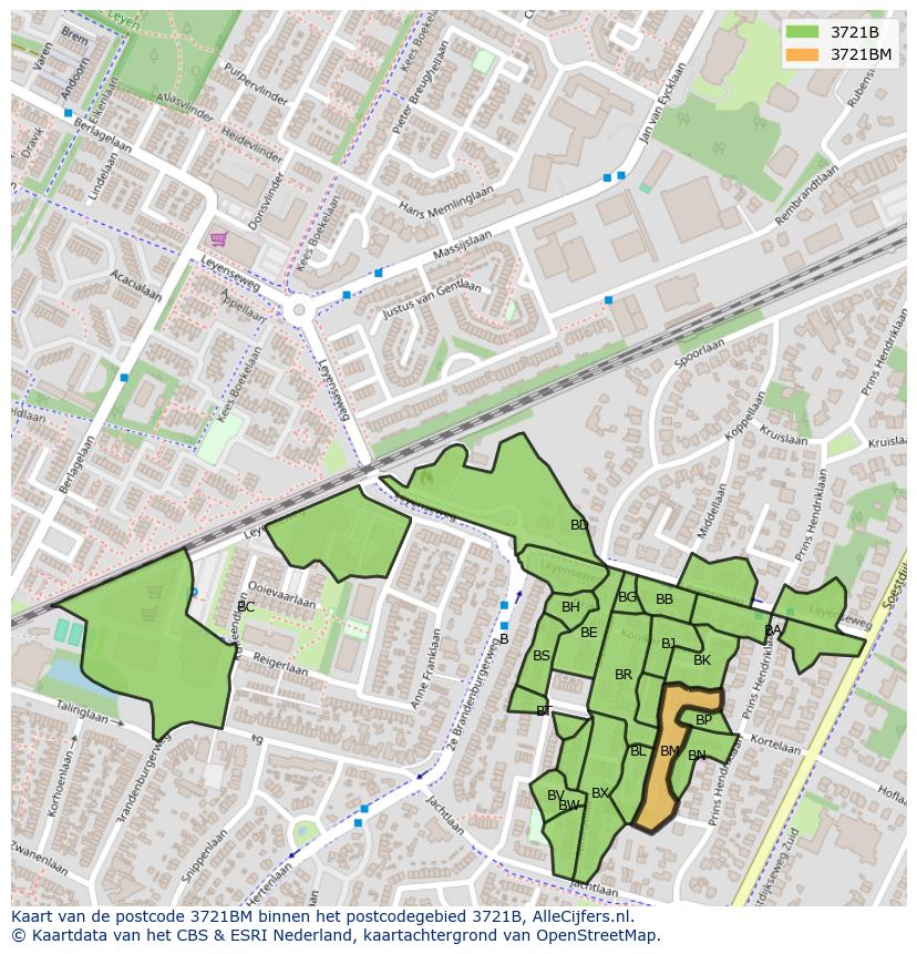 Afbeelding van het postcodegebied 3721 BM op de kaart.