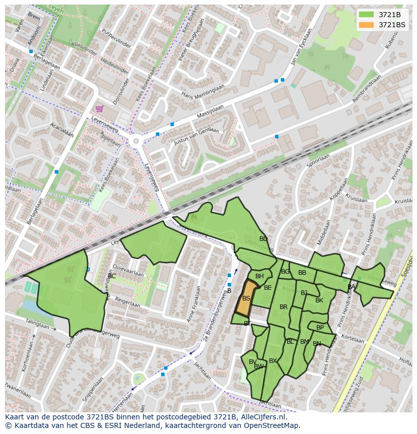 Afbeelding van het postcodegebied 3721 BS op de kaart.
