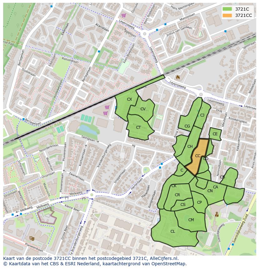 Afbeelding van het postcodegebied 3721 CC op de kaart.