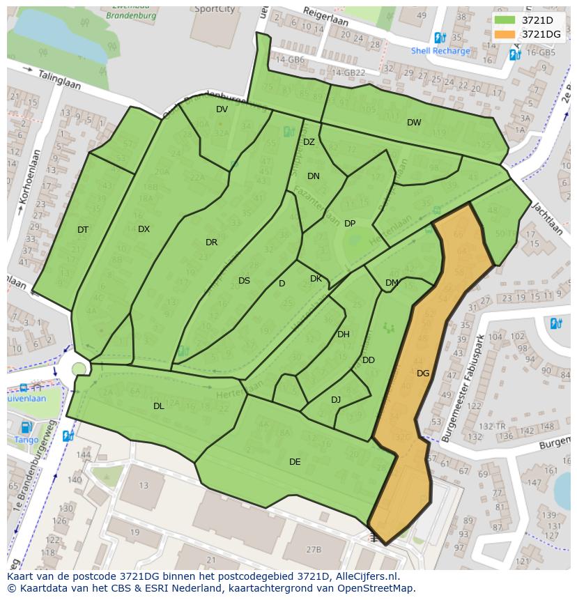 Afbeelding van het postcodegebied 3721 DG op de kaart.