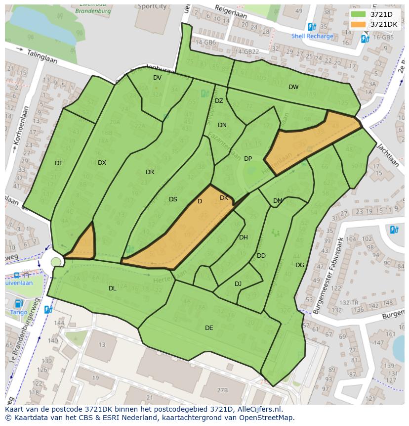 Afbeelding van het postcodegebied 3721 DK op de kaart.