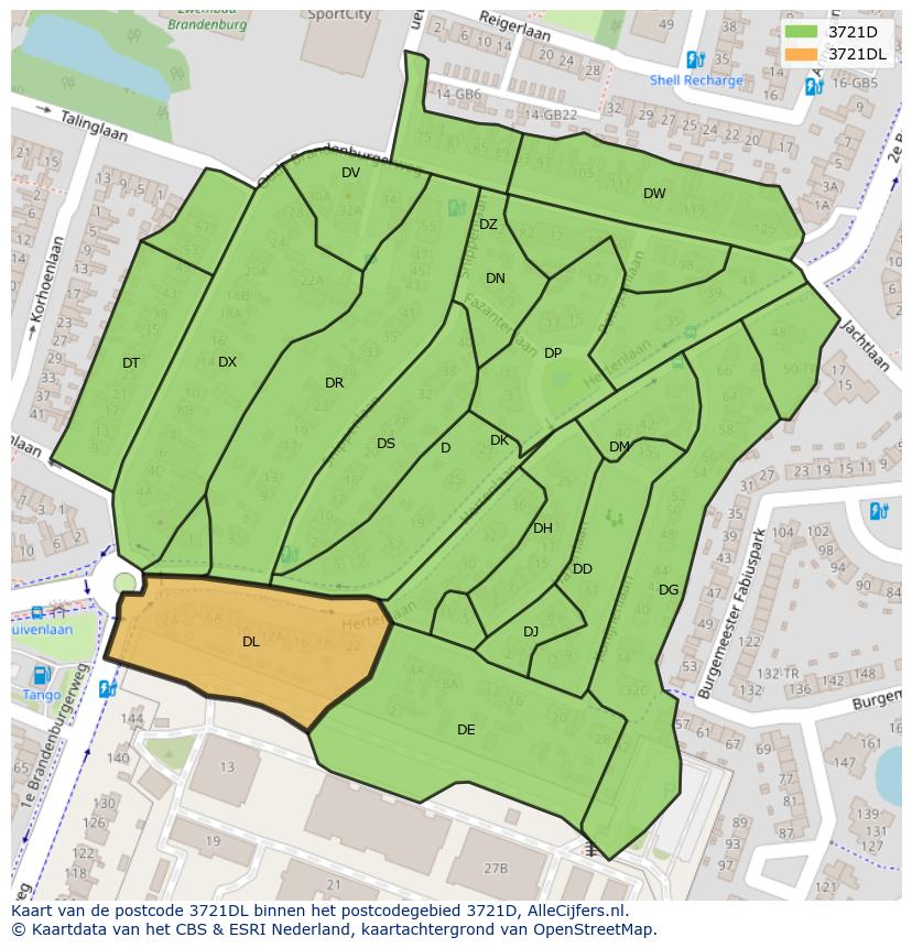 Afbeelding van het postcodegebied 3721 DL op de kaart.