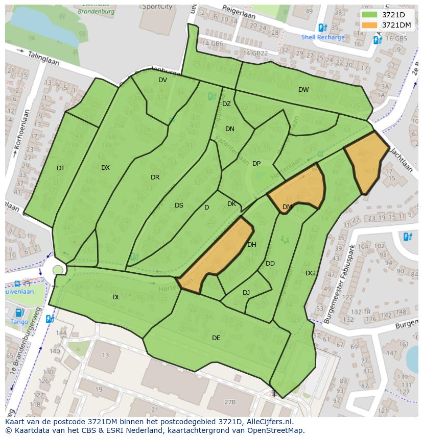 Afbeelding van het postcodegebied 3721 DM op de kaart.