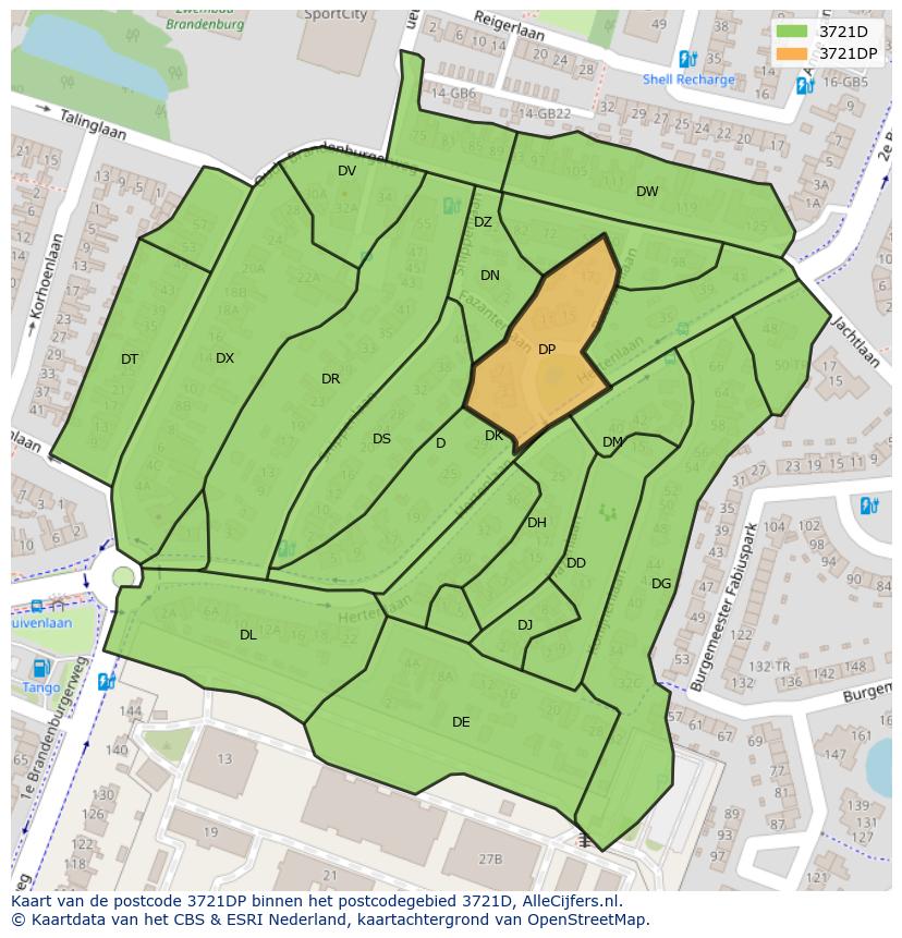 Afbeelding van het postcodegebied 3721 DP op de kaart.