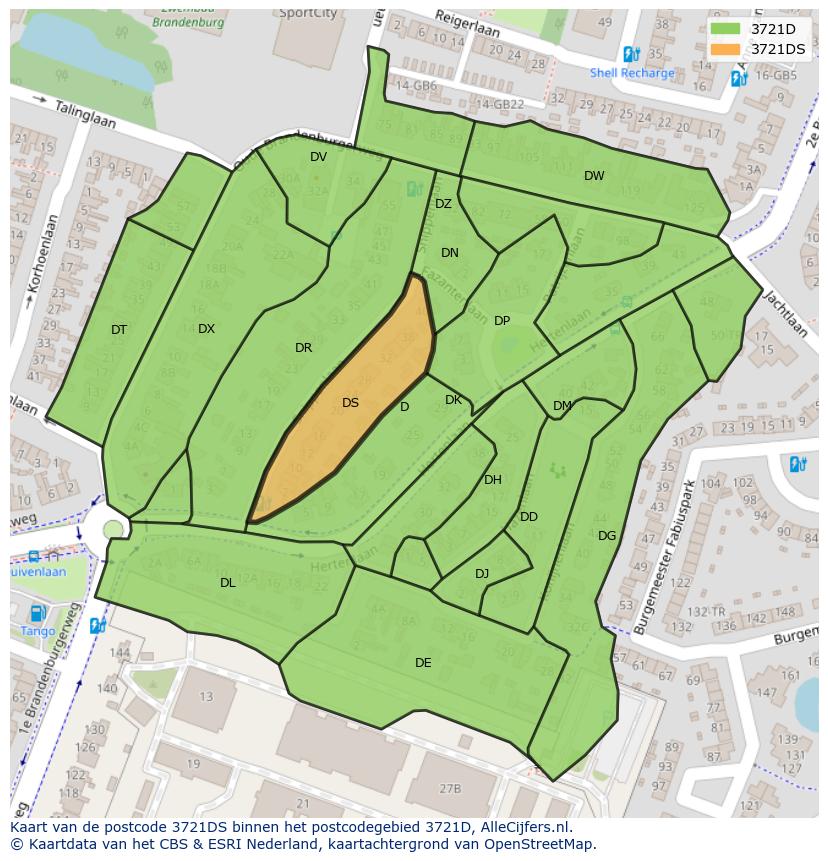 Afbeelding van het postcodegebied 3721 DS op de kaart.