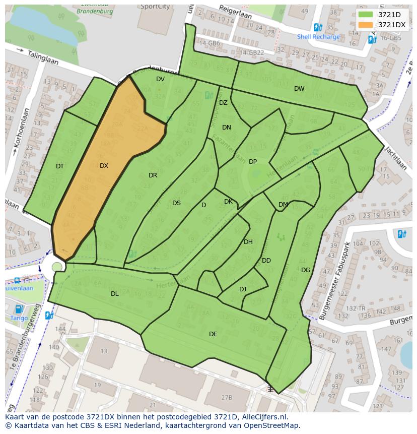 Afbeelding van het postcodegebied 3721 DX op de kaart.