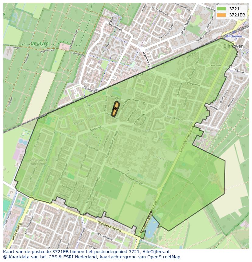 Afbeelding van het postcodegebied 3721 EB op de kaart.