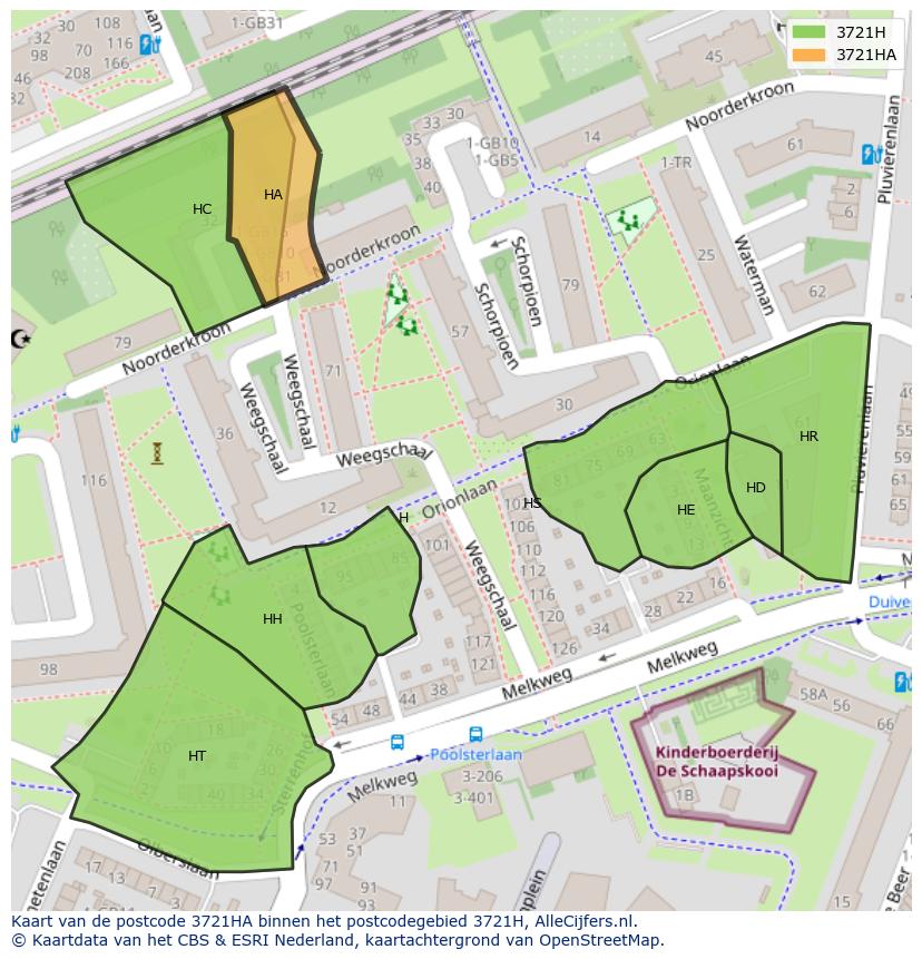 Afbeelding van het postcodegebied 3721 HA op de kaart.