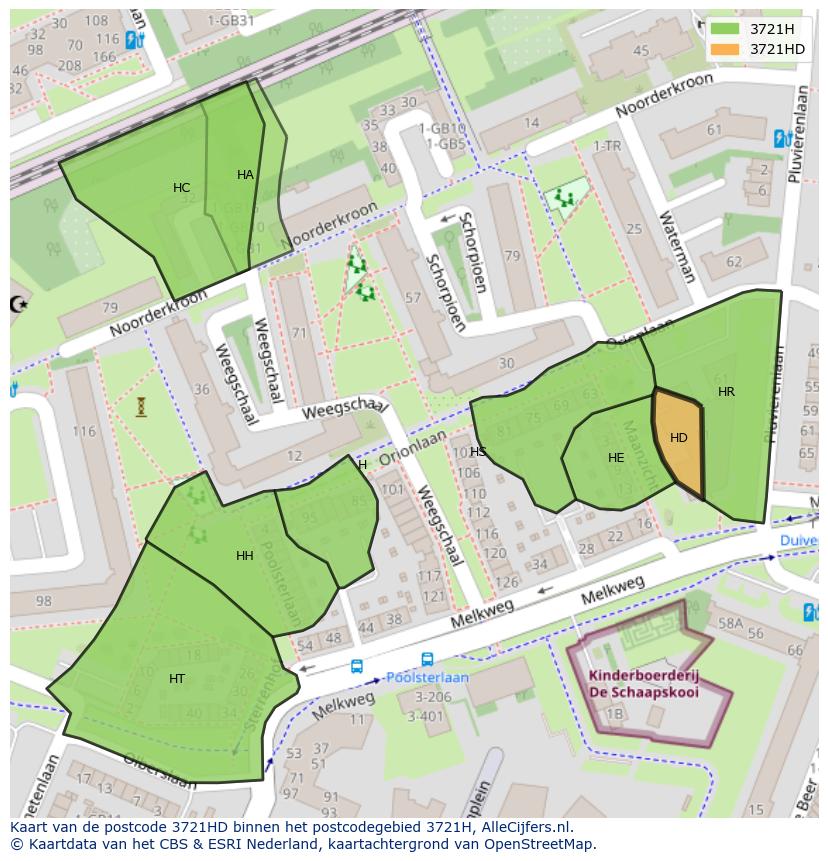 Afbeelding van het postcodegebied 3721 HD op de kaart.