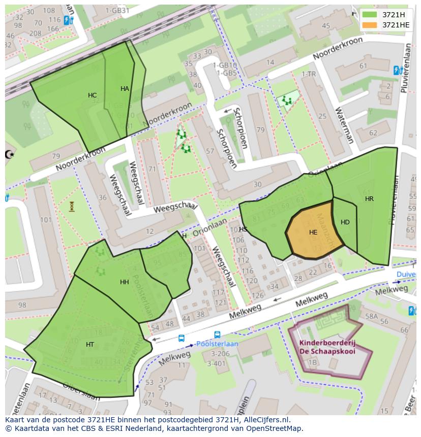 Afbeelding van het postcodegebied 3721 HE op de kaart.