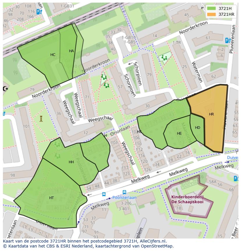 Afbeelding van het postcodegebied 3721 HR op de kaart.