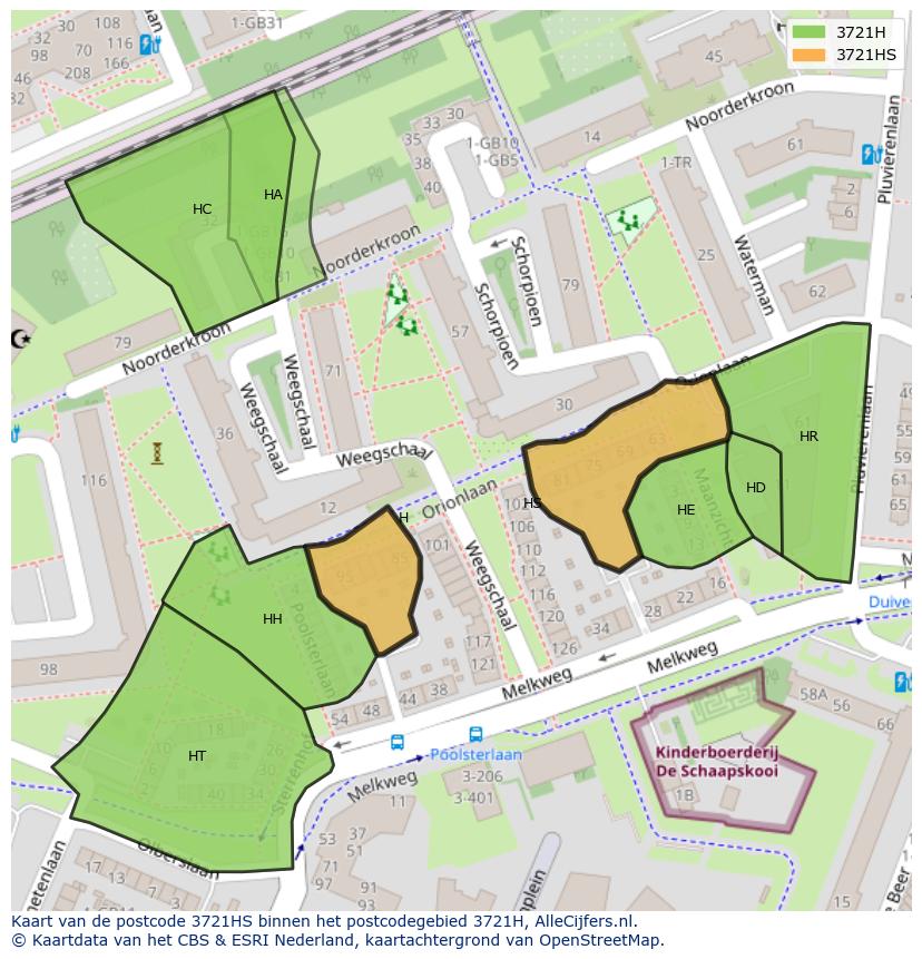 Afbeelding van het postcodegebied 3721 HS op de kaart.