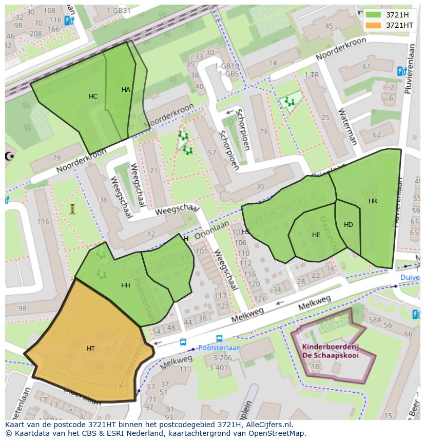 Afbeelding van het postcodegebied 3721 HT op de kaart.