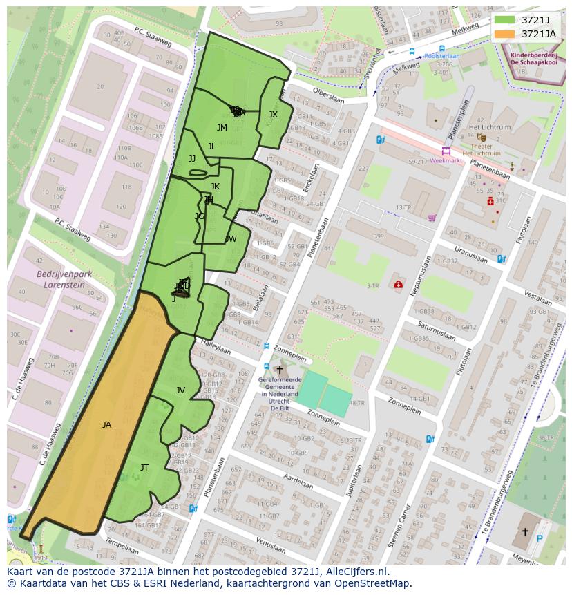 Afbeelding van het postcodegebied 3721 JA op de kaart.
