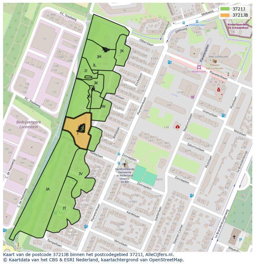 Afbeelding van het postcodegebied 3721 JB op de kaart.