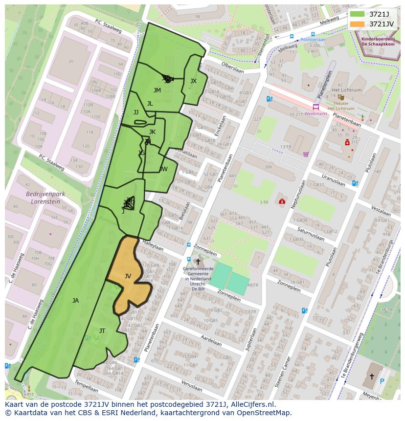 Afbeelding van het postcodegebied 3721 JV op de kaart.