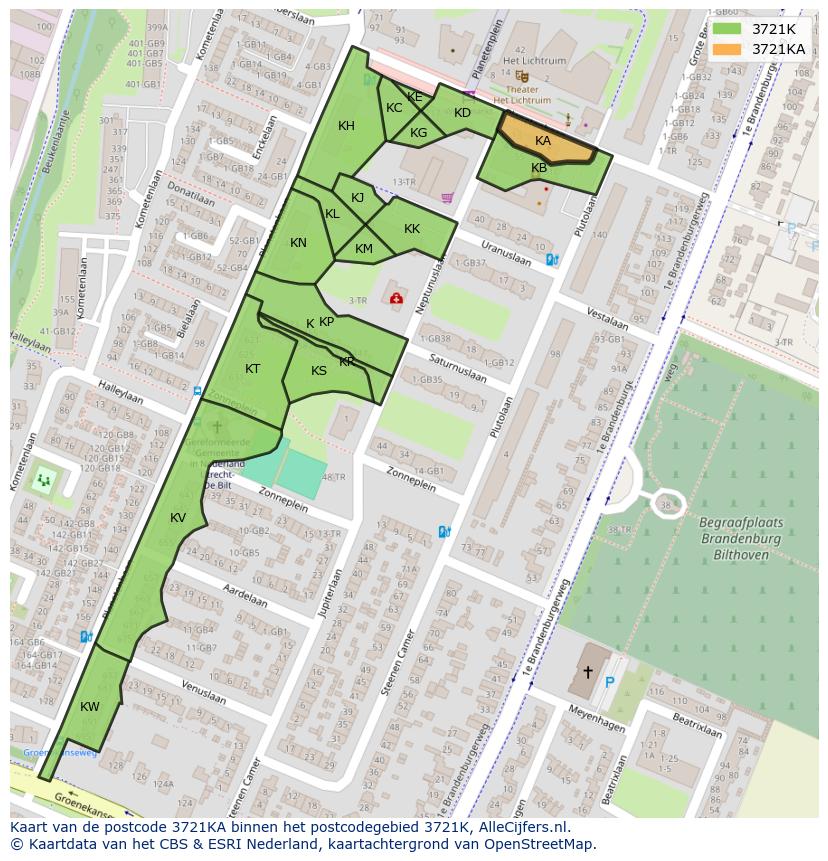 Afbeelding van het postcodegebied 3721 KA op de kaart.