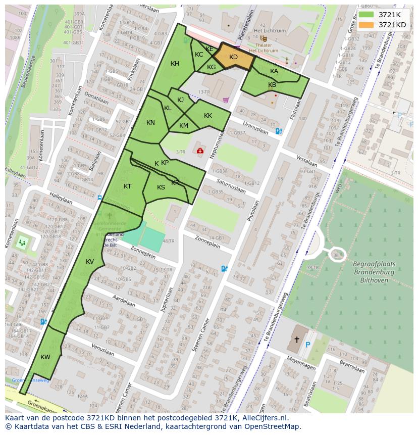 Afbeelding van het postcodegebied 3721 KD op de kaart.