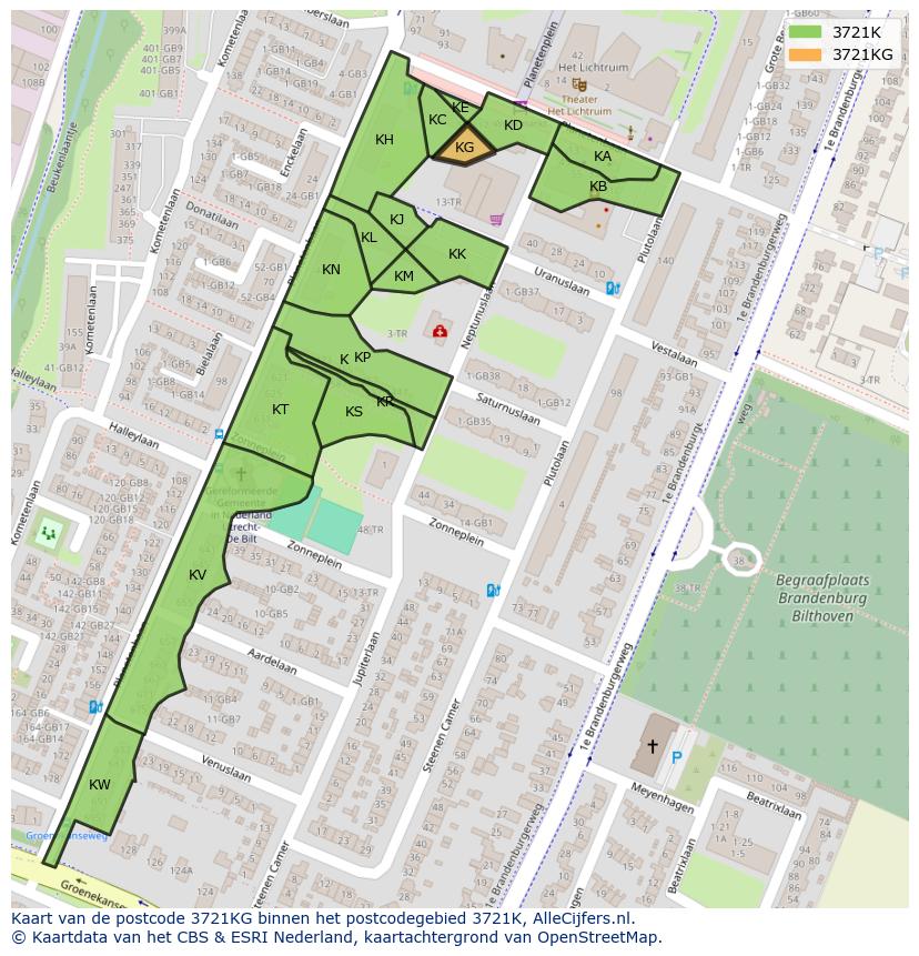 Afbeelding van het postcodegebied 3721 KG op de kaart.