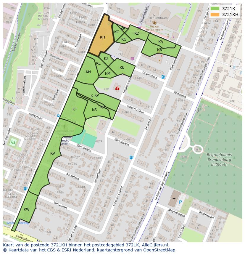 Afbeelding van het postcodegebied 3721 KH op de kaart.