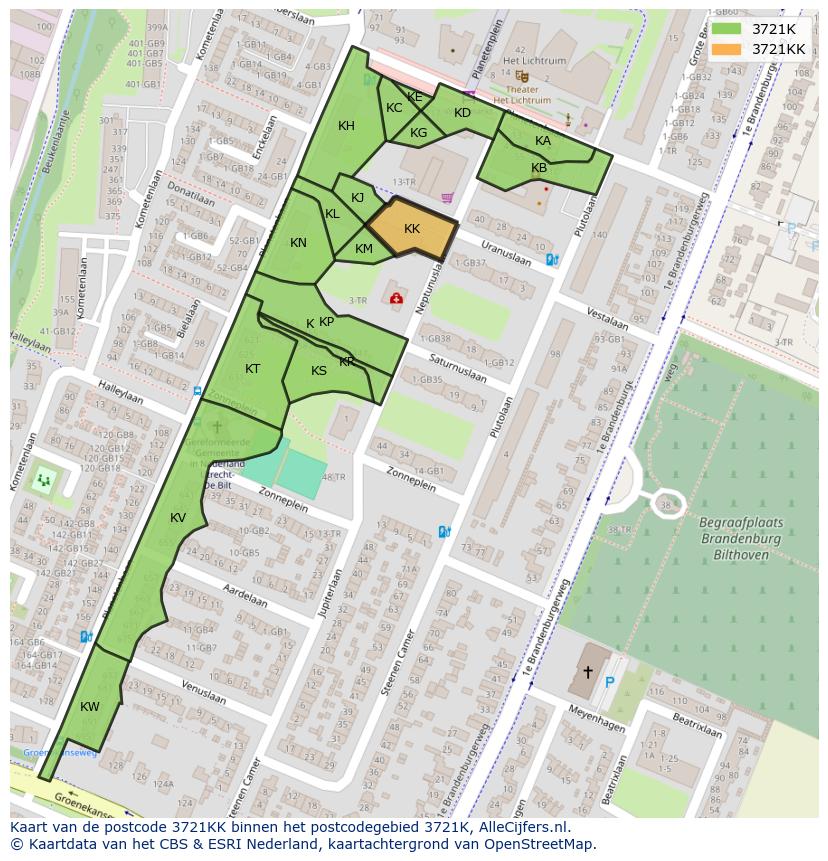 Afbeelding van het postcodegebied 3721 KK op de kaart.