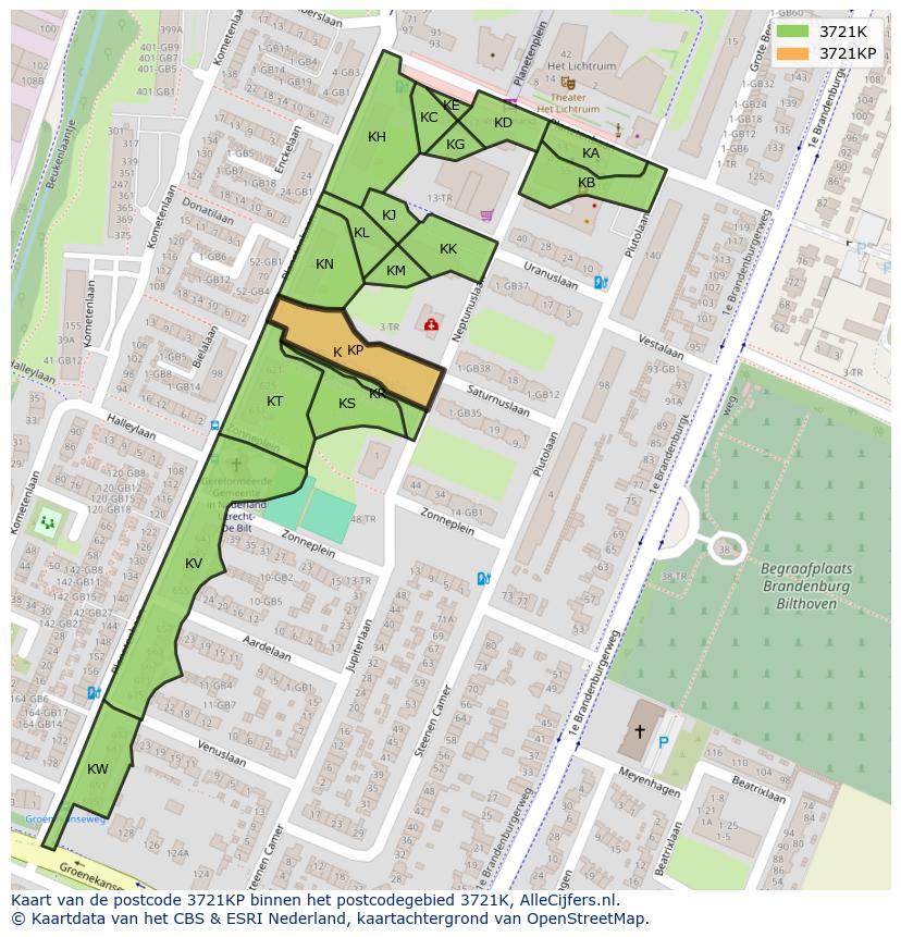 Afbeelding van het postcodegebied 3721 KP op de kaart.