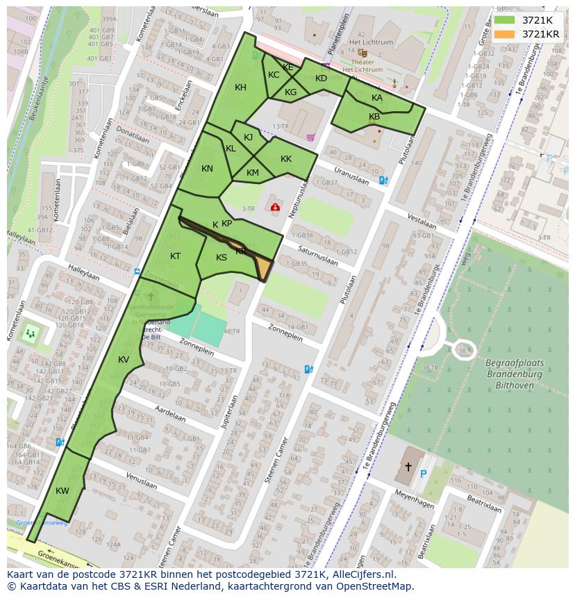 Afbeelding van het postcodegebied 3721 KR op de kaart.