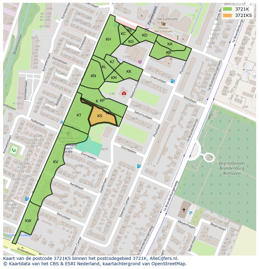 Afbeelding van het postcodegebied 3721 KS op de kaart.
