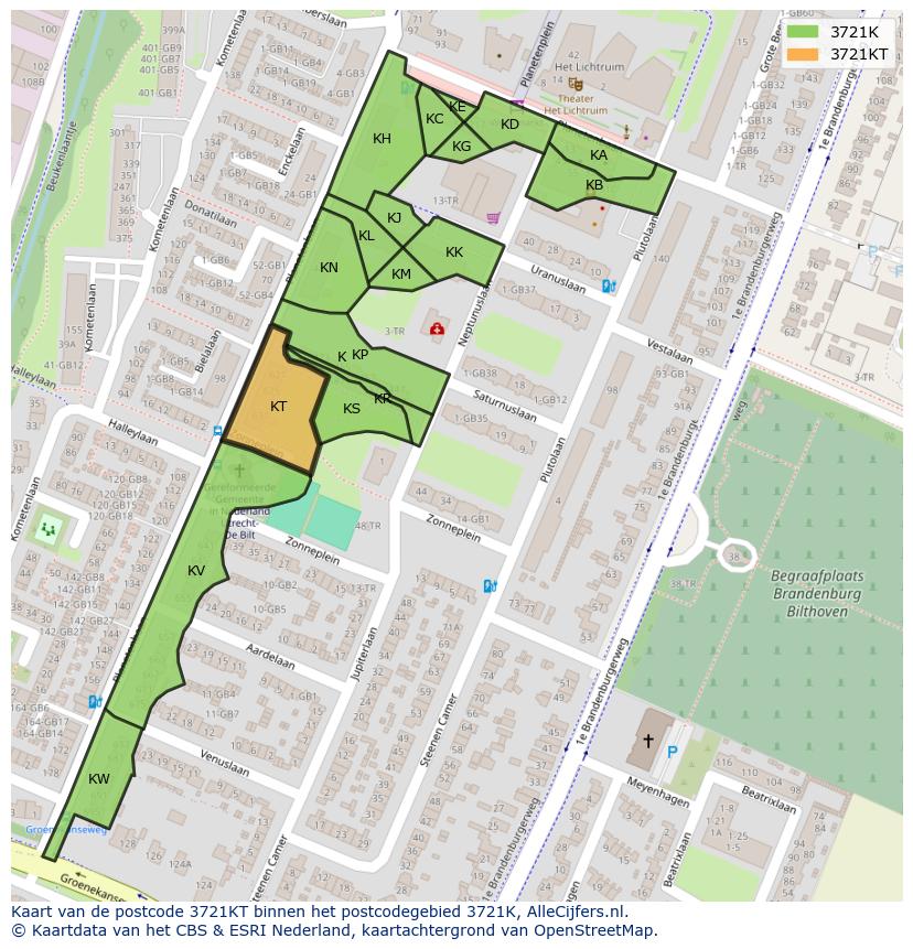 Afbeelding van het postcodegebied 3721 KT op de kaart.