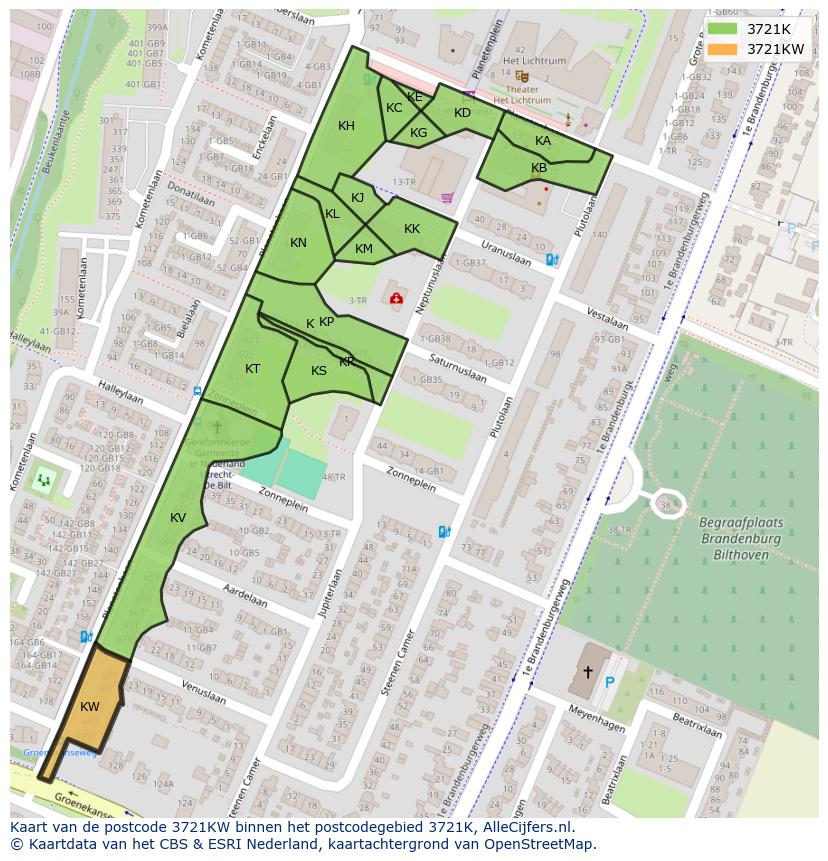 Afbeelding van het postcodegebied 3721 KW op de kaart.