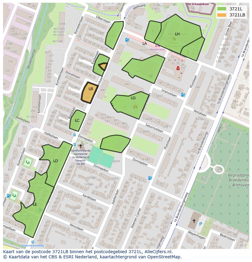 Afbeelding van het postcodegebied 3721 LB op de kaart.