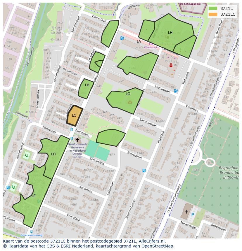 Afbeelding van het postcodegebied 3721 LC op de kaart.