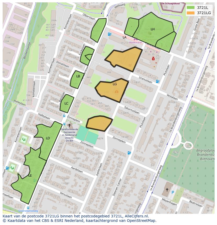 Afbeelding van het postcodegebied 3721 LG op de kaart.